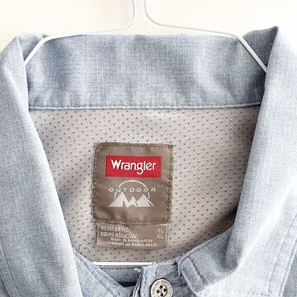 Wrangler Outdoor Mens Shirt Long Sleeve Regular Fit Button Light Blue XL - Picture 3 of 7